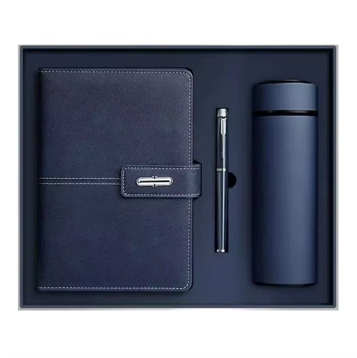 A5 Notebook Gift Box Set with Patterned Logo, High-end Leather Business Snap Fastener Notebook, Office Souvenir, Custom-made