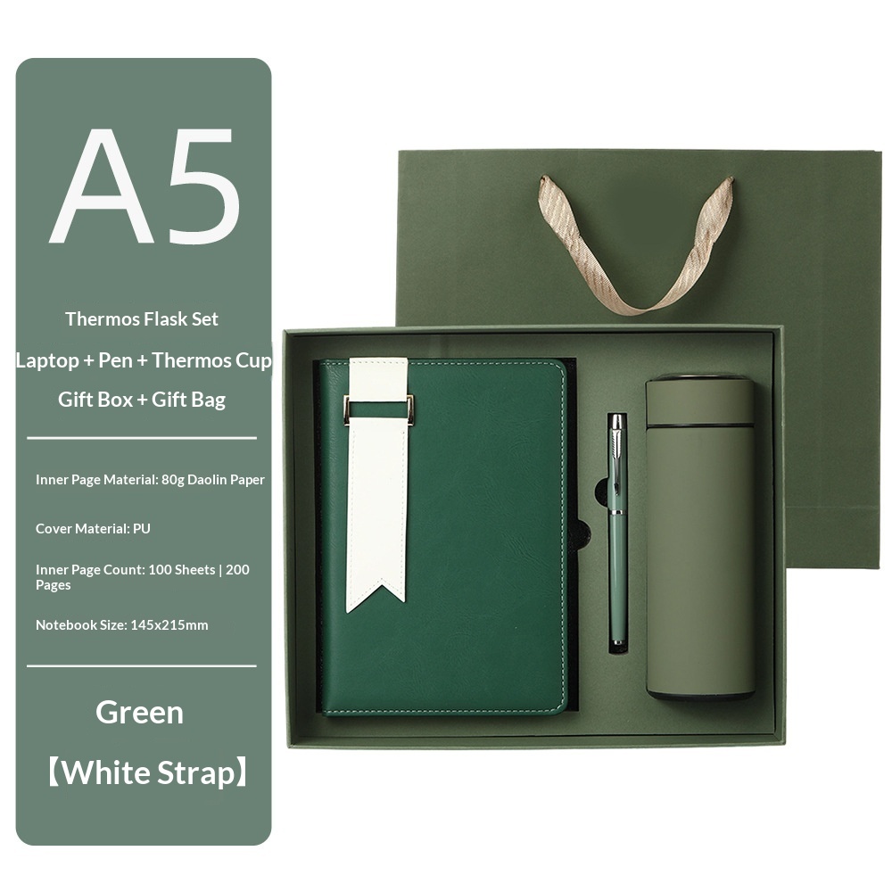 Executive Leather Notebook Metal Pen Vacuum Flask Executive Custom Logo Business Gift Set