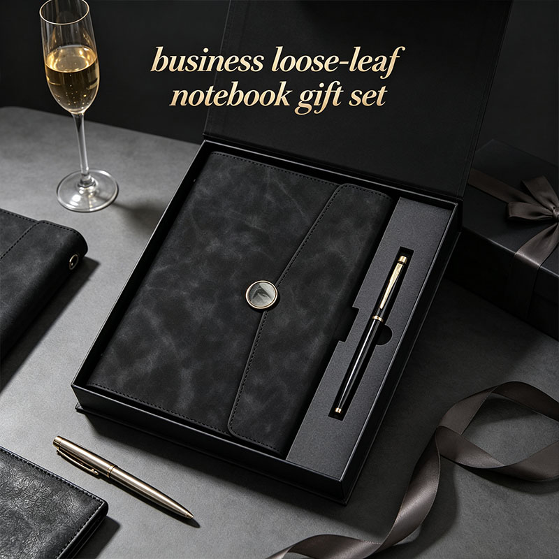 Notebook With Pen Business Gift Set A5 Leather Planner Rollerball Metal Pen for Company Anniversary Custom Logo Bulk Ready Ship