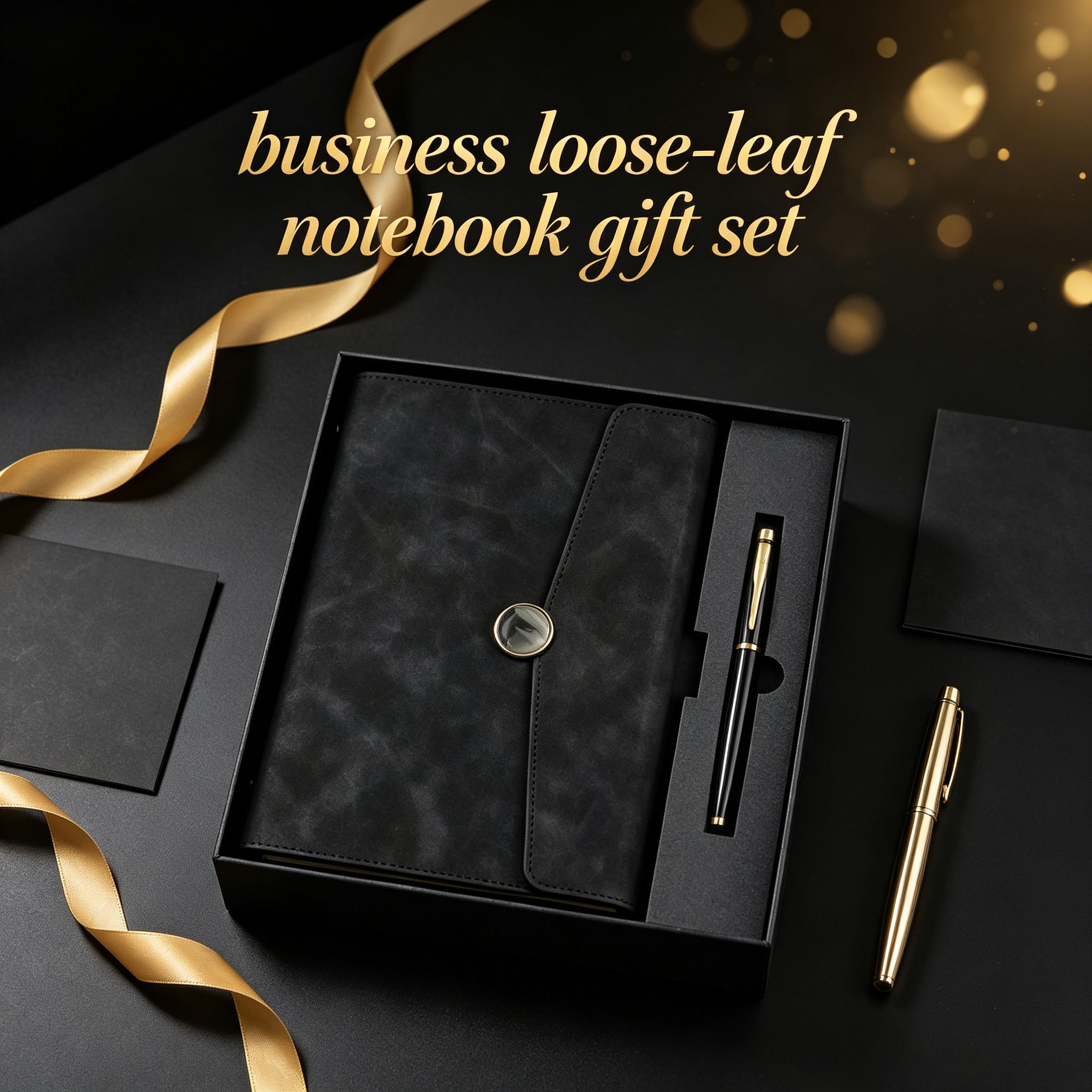A5 PU Leather Notebook Matte Black Metal Pen Business Corporate Gift Set Custom Print UV Printing Holiday Gift-giving MOQ 50