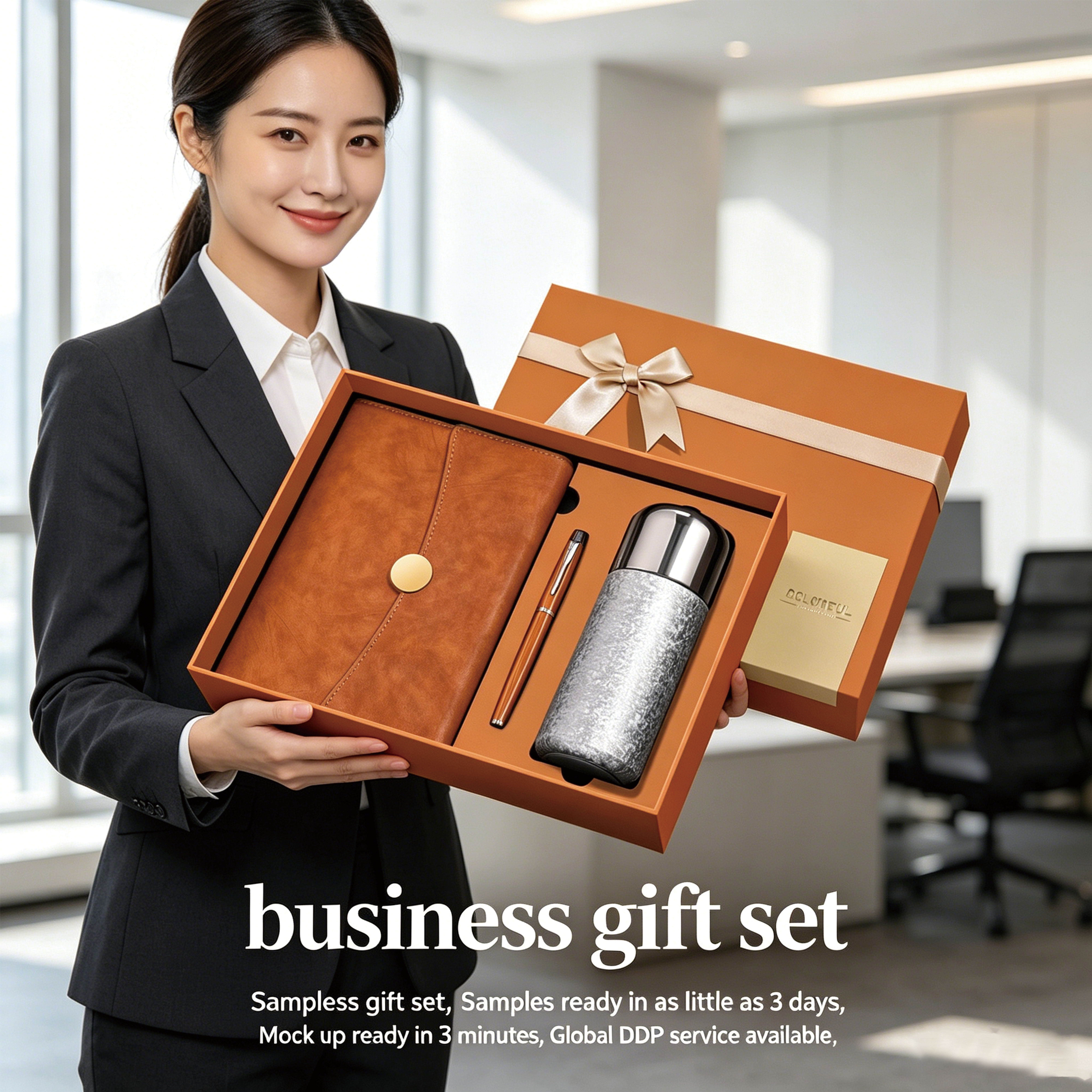 Luxury Gift A5 Softcover Diary Twist Notebook Metal Pen Water Bottle Business Gift Set Wholesale Meeting OEM Custom Logo