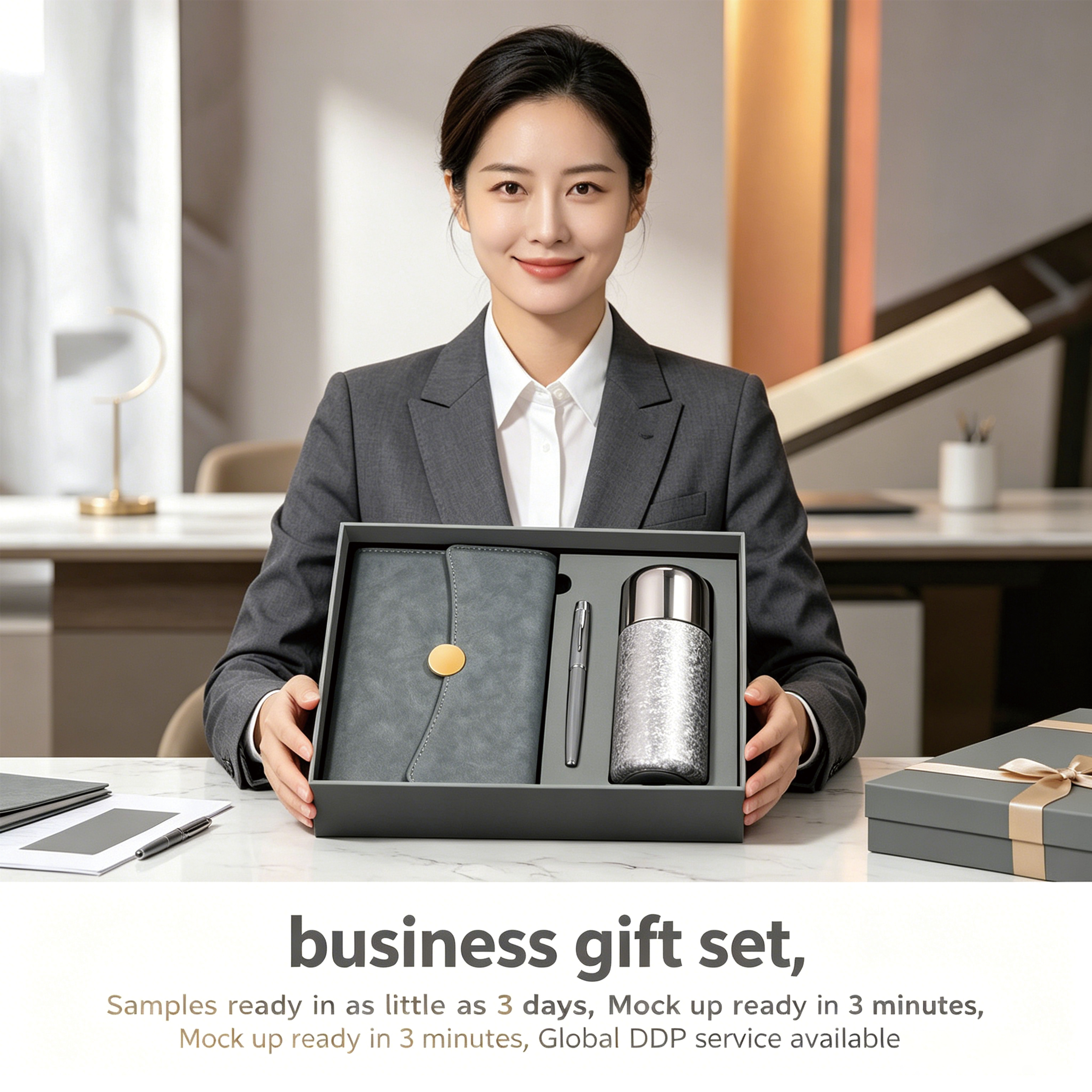 Executive Stationery Set Business Gift Set A5 Ring Binder Notebook Pen Water Bottle Promotional Event Custom Logo Embossed Bulk