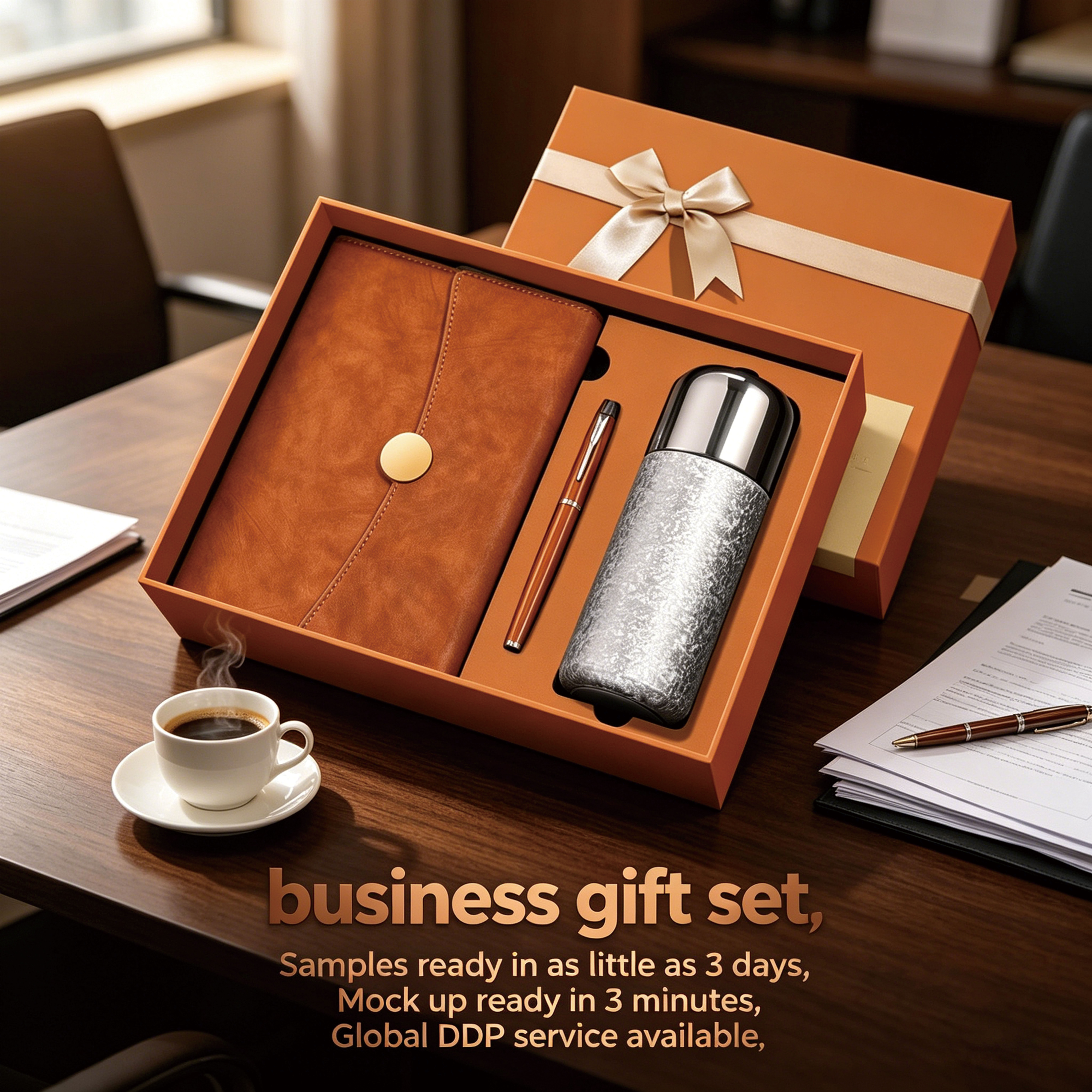 A5 Journal Metal Ballpoint Pen Pu Notebook with Pen Water Bottle Giveaways Gift Set Corporate Gift Set Private Label