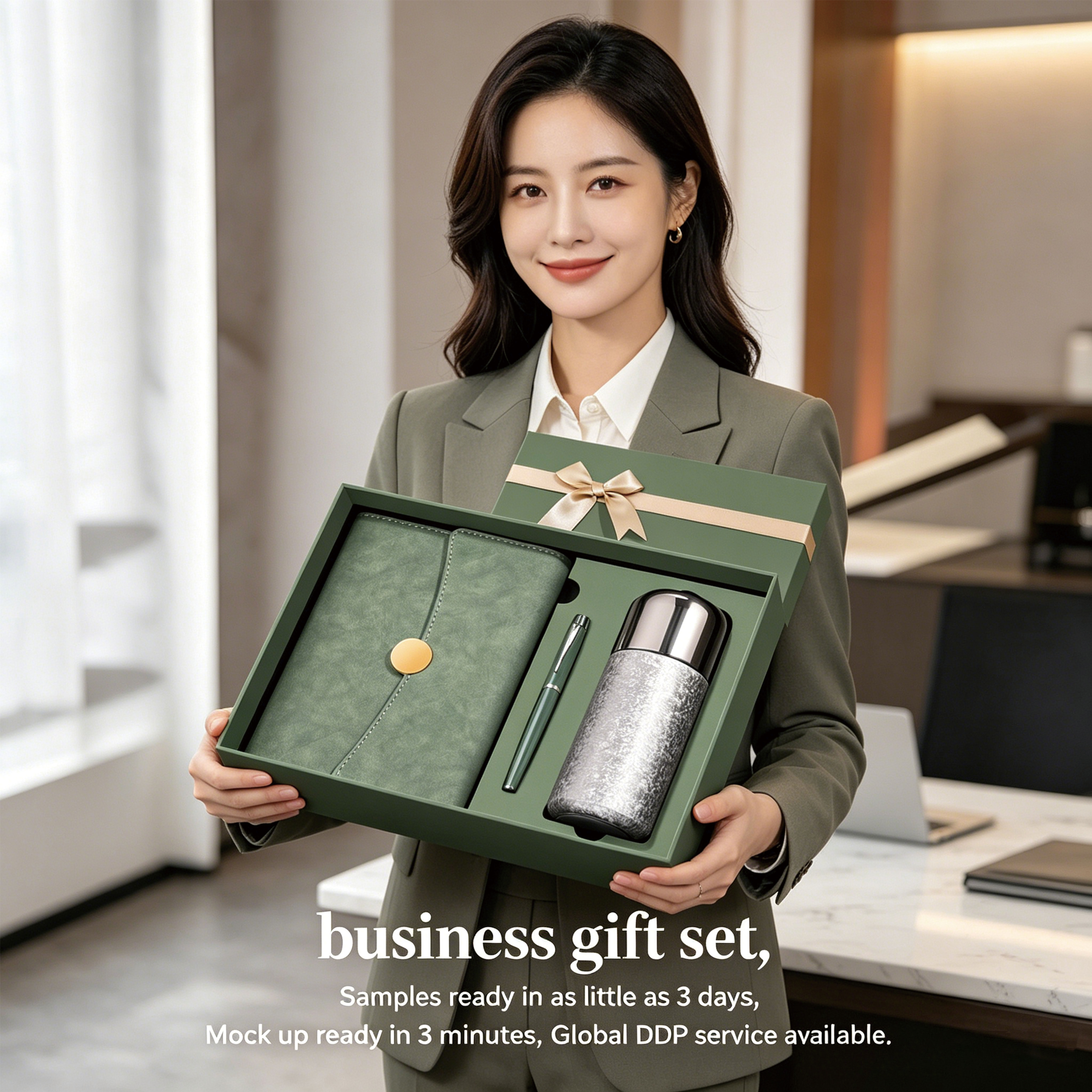 Premium Notebook With Pen A5 Executive Notebook Silver Water Bottle Corporate Gift Set for VIP Client OEM Custom Logo