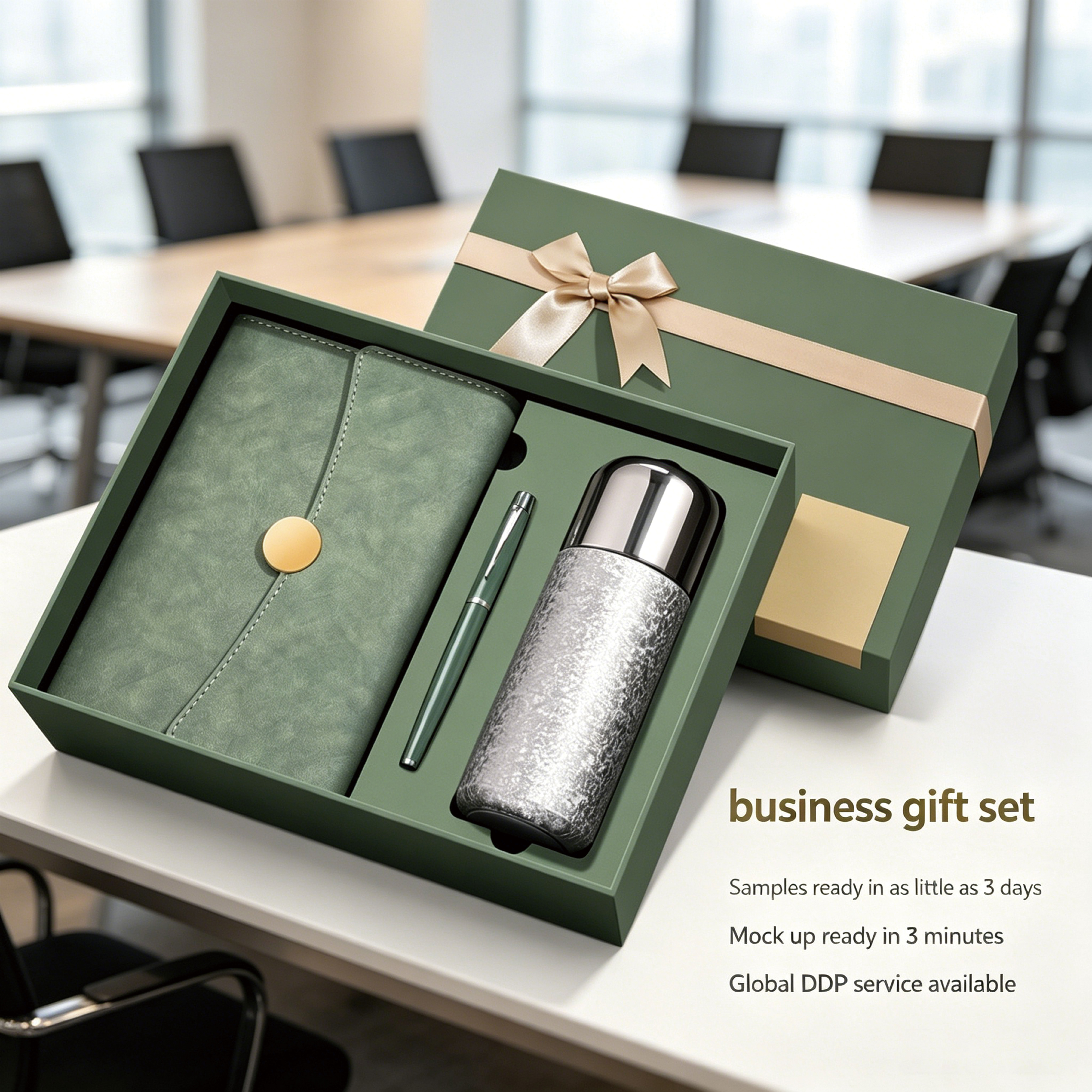 Premium Corporate Gift Set A5 PU Notebook with Matte Black Metal Pen Notebook With Bottle for New Hire Welcome OEM Logo