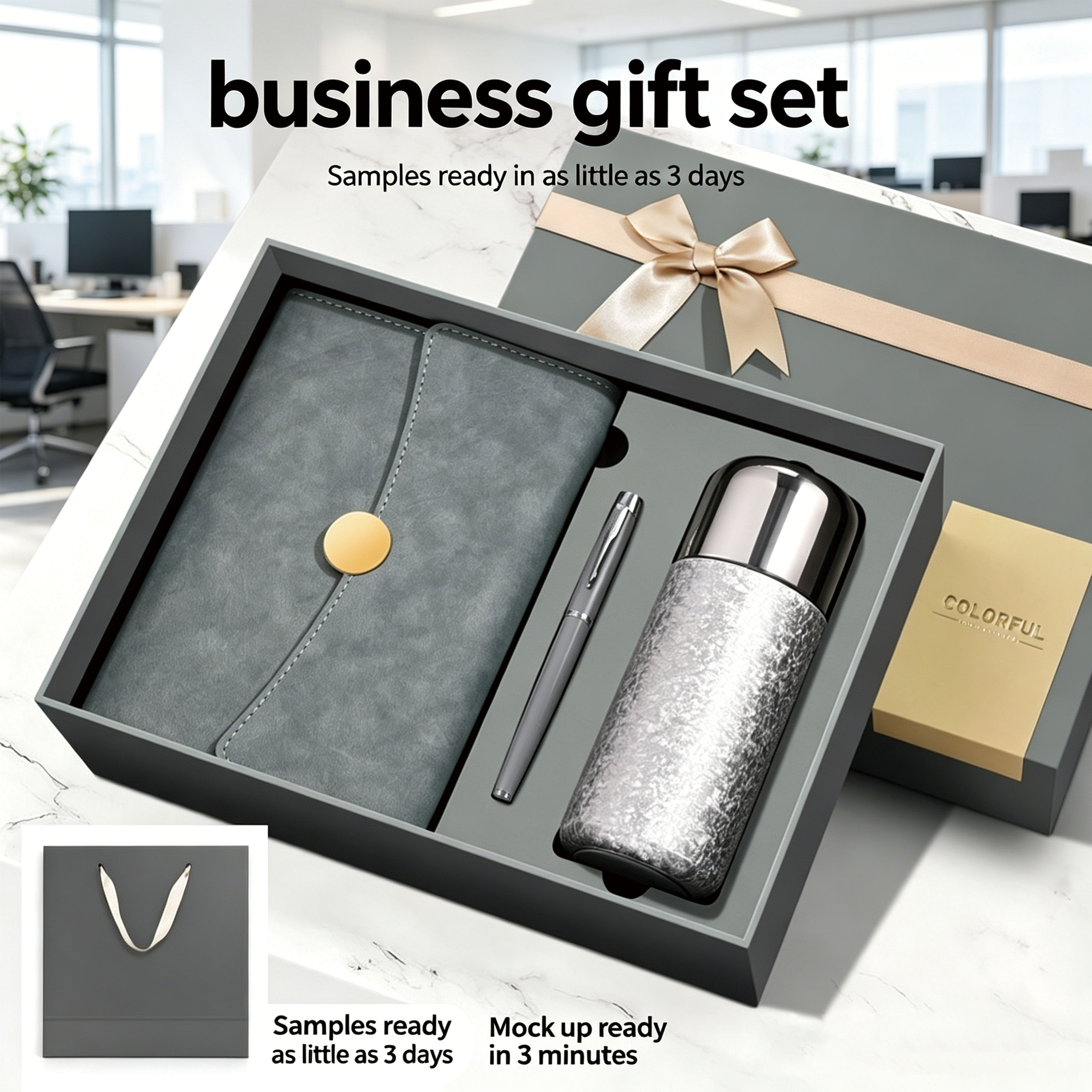 Business Gift Set A5 PU Leather Notebook with Rollerball Metal Pen Water Bottle Luxury Corporate Gift Set Custom Logo