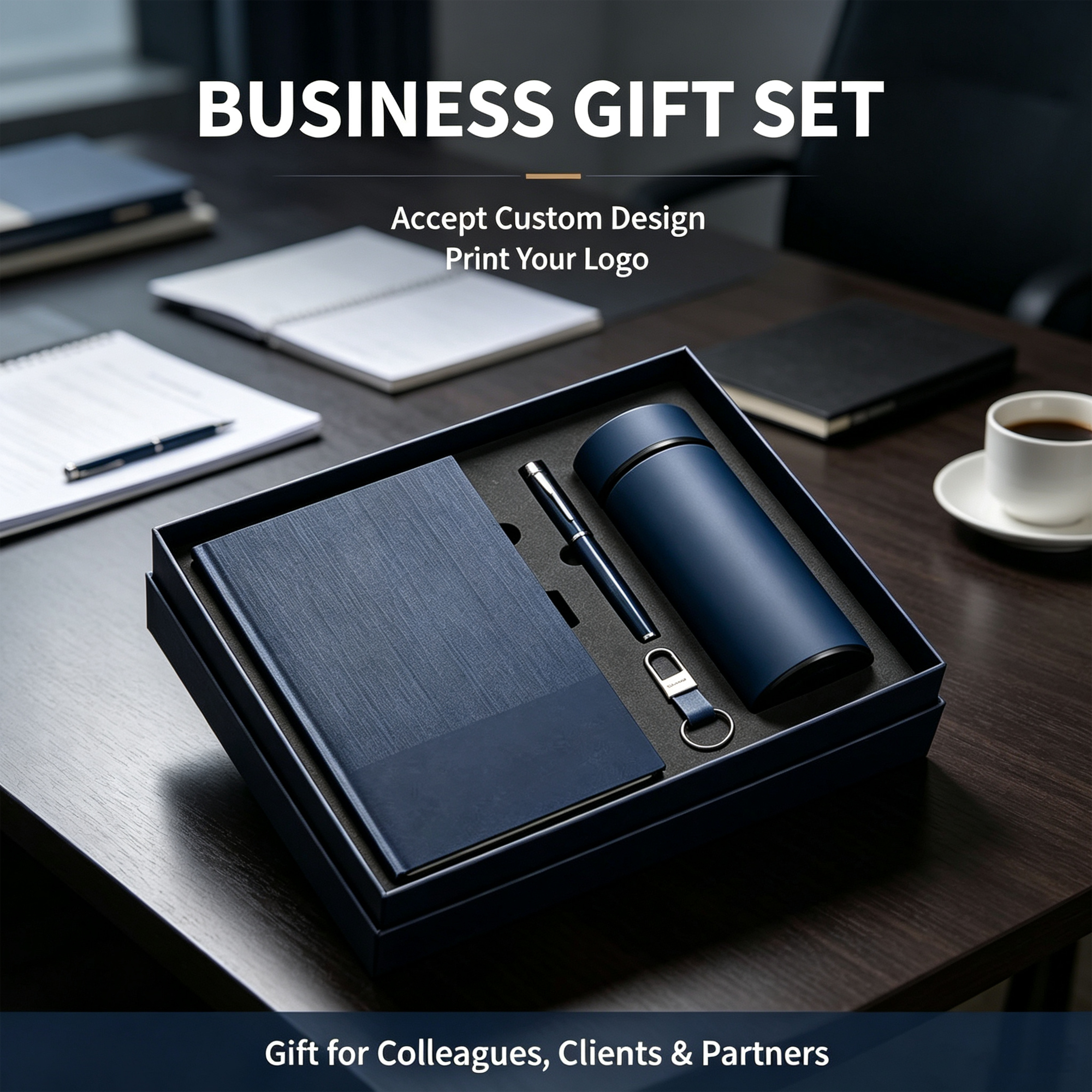 Corporate Gift Set Executive Stationery Set A5 PU Notebook Pen Keychain Water Bottle Business Meeting Custom Logo Bulk Silk