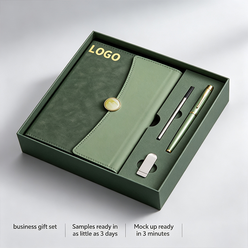 Pu Leather Business Corporate Notebook with Pen Flash Drive for Corporate Event Eco Friendly Branded Gift Box Set
