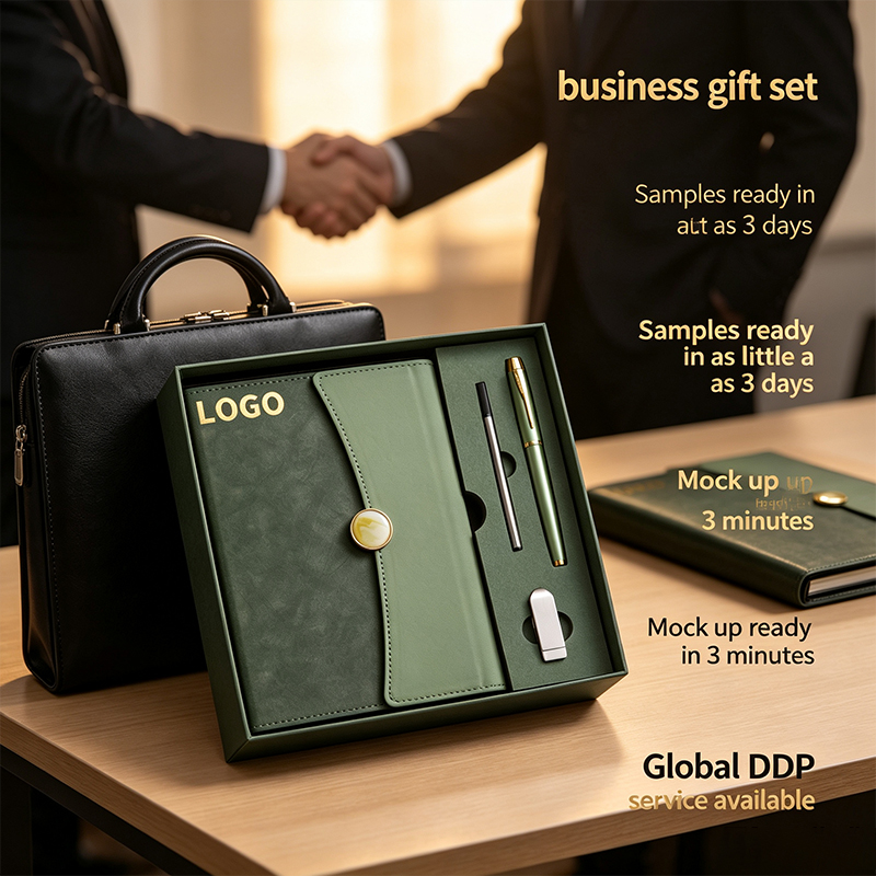 A5 PU Leather Business Corporate Notebook with Pen USB Drive Anniversary Engraved Custom Logo Bulk Gift Box Set