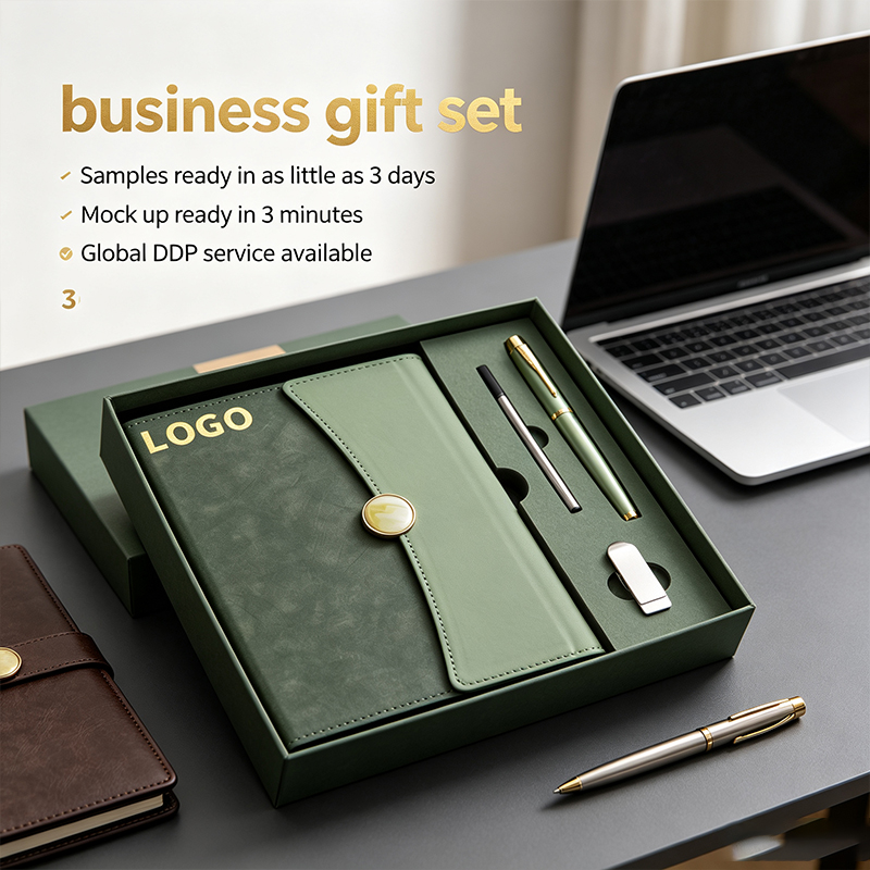 Branded Softcover Business Corporate Notebook with Ballpoint Pen USB Drive for Office Promotional OEM Executive Gift Box Set