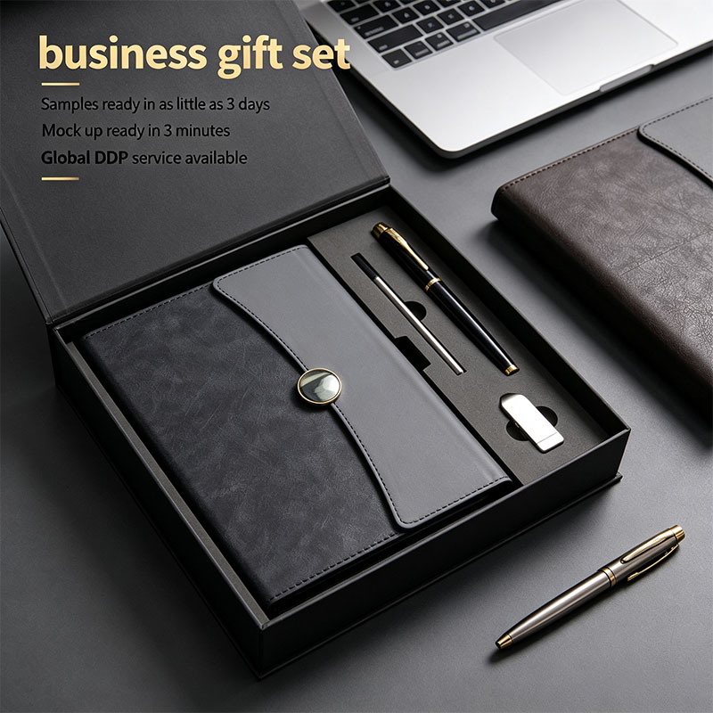 Modern Faux Pu Leather Business Corporate Notebook with Pen Usb Branded Welcome OEM Personalized Employee Gift Box Set