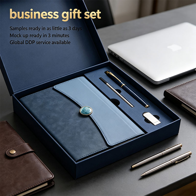 Hot Sales Business Corporate Embossed PU Leather Notebook Pen Gifts Usb Flash Drive Refil Anniversary Promotional OEM Gift Set