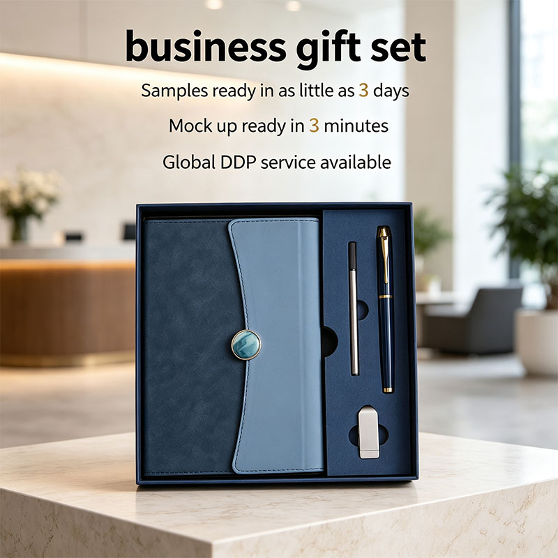 Elegant PU Leather Business Corporate Notebook with Pen and Usb Flash Drive New Year Welcome Executive Box Set