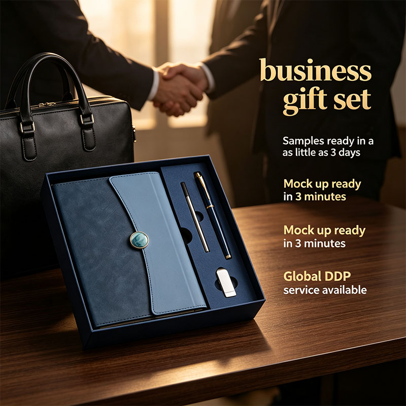 Custom Logo Business Corporate Notebook with Pen USB Drive Rollerball Pen Conference Branded Engraved Office Gift Box Set
