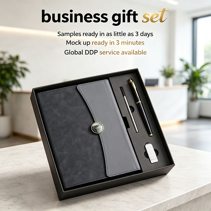 Luxury Pu Leather Business Corporate A5 Notebook with Pen Flash Drive VIP Wholesale Minimalist Anniversary Gift Box Set