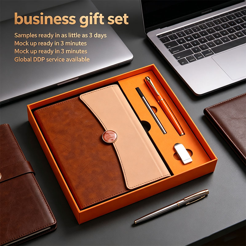 Modern Hardcover Business Corporate Notebook with Pen Welcome OEM Thank You Gifts Personalized New Year Luxury Gift Box Set