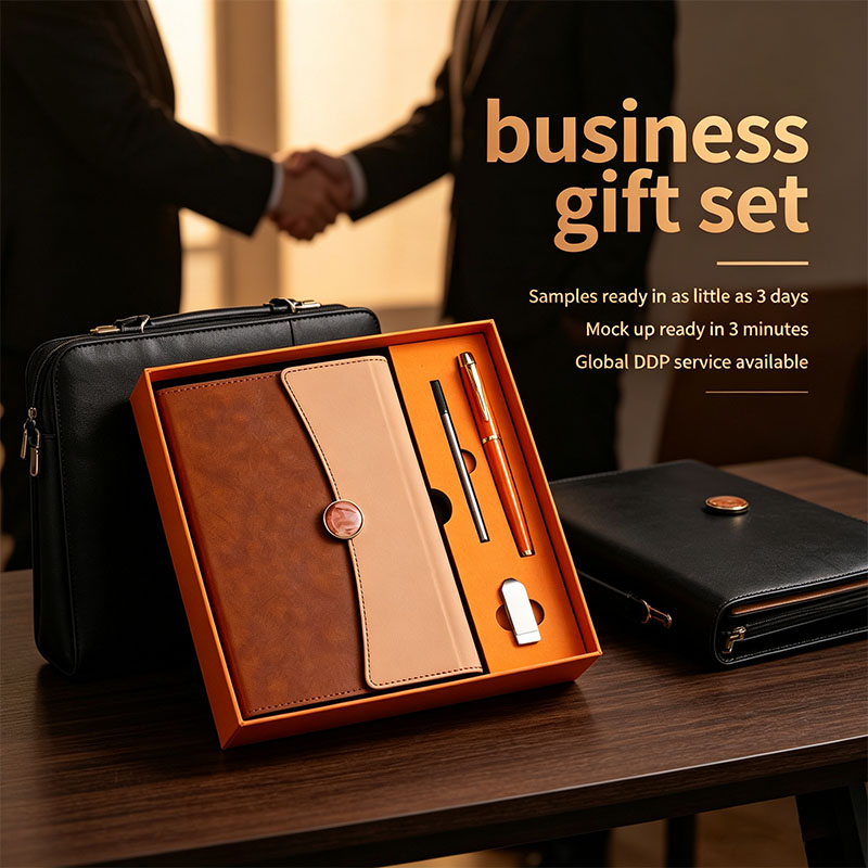 Premium PU Leather Business Corporate Notebook with Pen Flash Drive Promotional OEM Executive Luxury Premium Gift Box Set