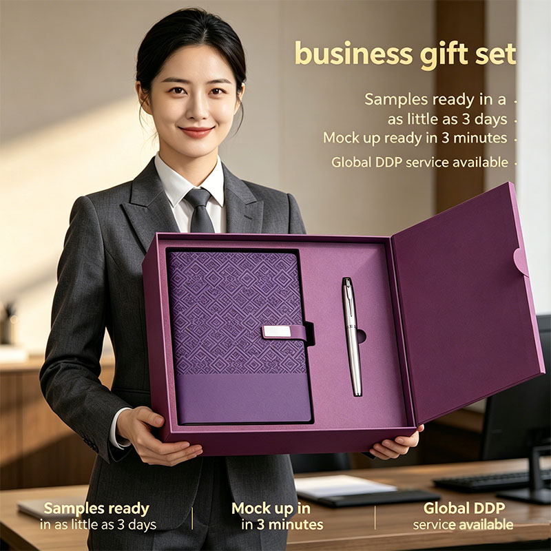 Deluxe Metal Business Corporate Notebook with Pen VIP Anniversary Onboarding Classic Employee Wholesale Gift Box Set