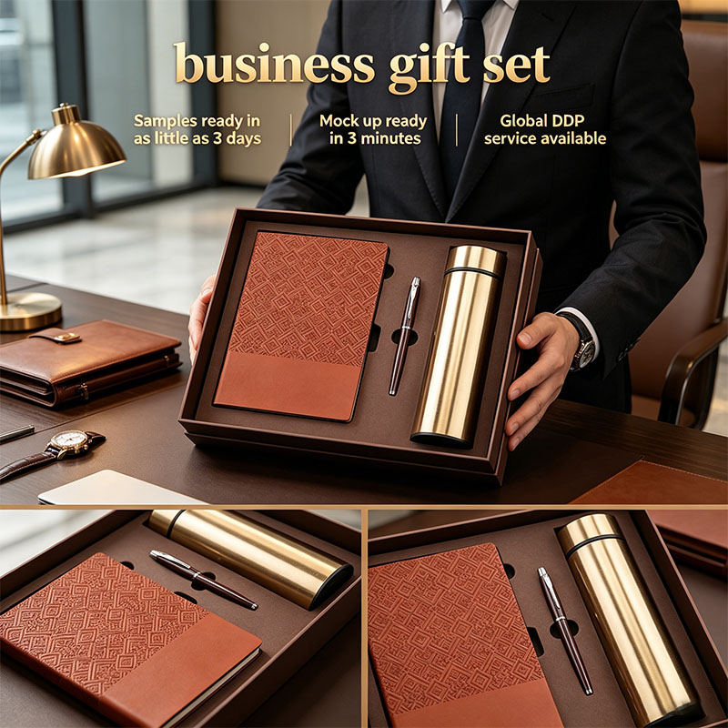 Signature Pu Leather Business Corporate Notebook with Water Cup OEM Minimalist Welcome Premium New Year Gift Box Set