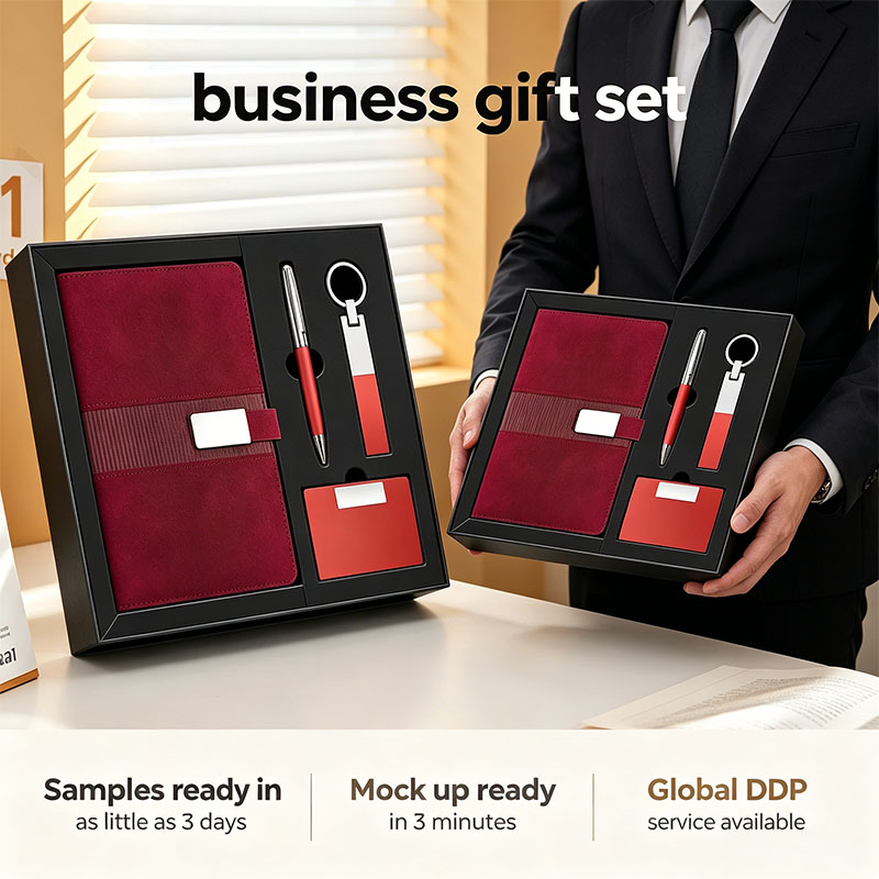 Minimalist Faux Leather Business Corporate Notebook with Pen  Key Ring VIP Anniversary Onboarding Wholesale Gift Box Set