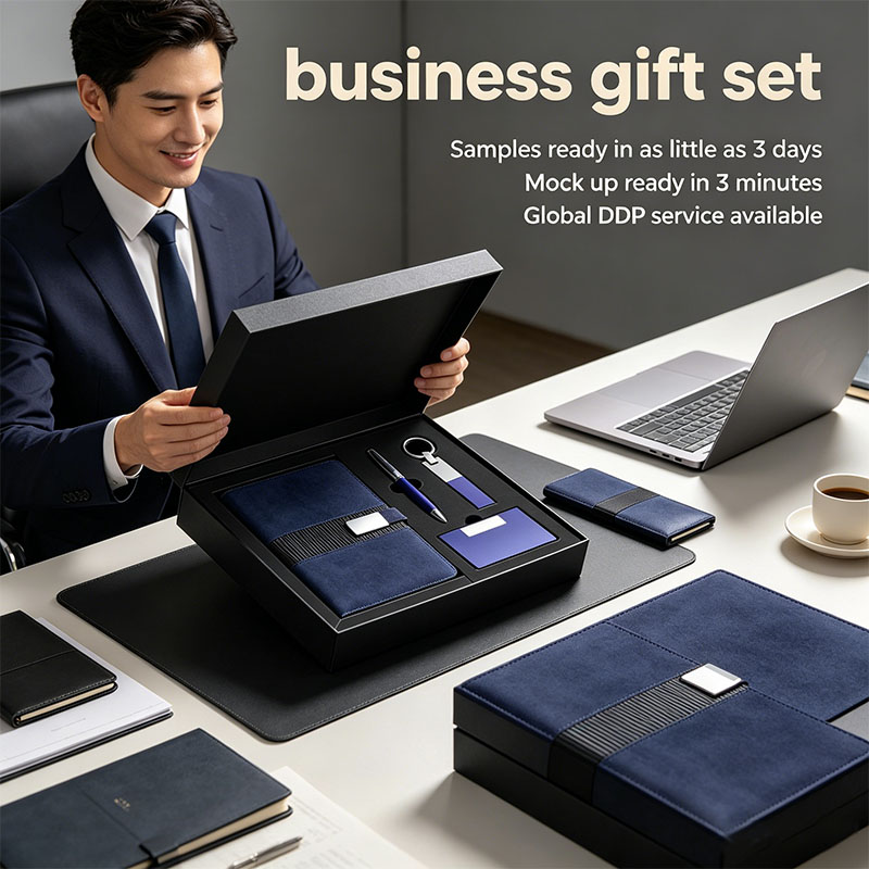 Luxury Pu Leather Business Corporate Notebook with Pen Business Card Holder VIP Engraved Corporate Event Gift Box Set