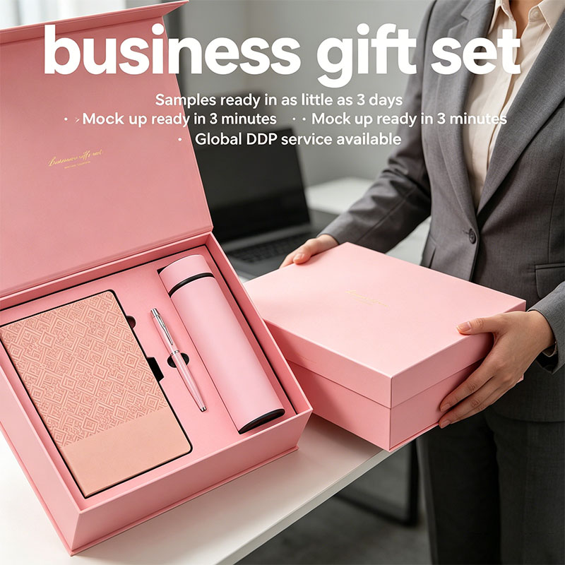 Hot Sales Softcover Business Corporate Notebook with Pen Thermos pink Color Welcome OEM Personalized Anniversary Gift Box Set