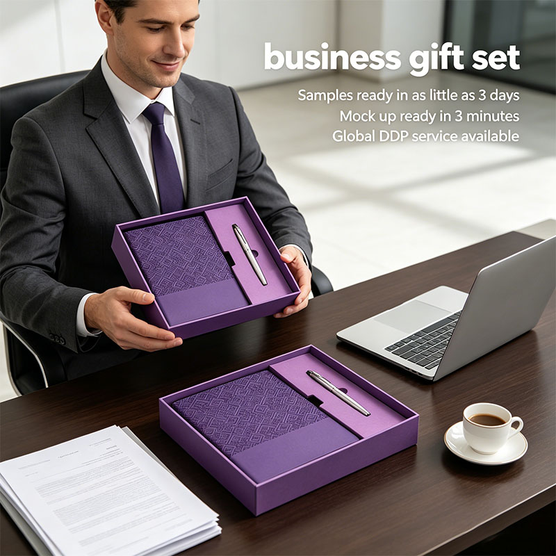 Sophisticated A5 Pu Business Corporate Notebook Pen Anniversary Premium New Year Welcome OEM Gift Box Set Embossed Custom Logo