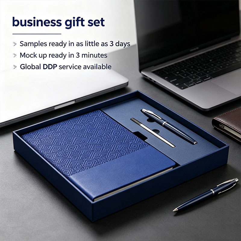 High End Embossed Business Corporate Notebook with Pen Office Luxury Eco Friendly Minimalist Welcome New Year Gift Box Set