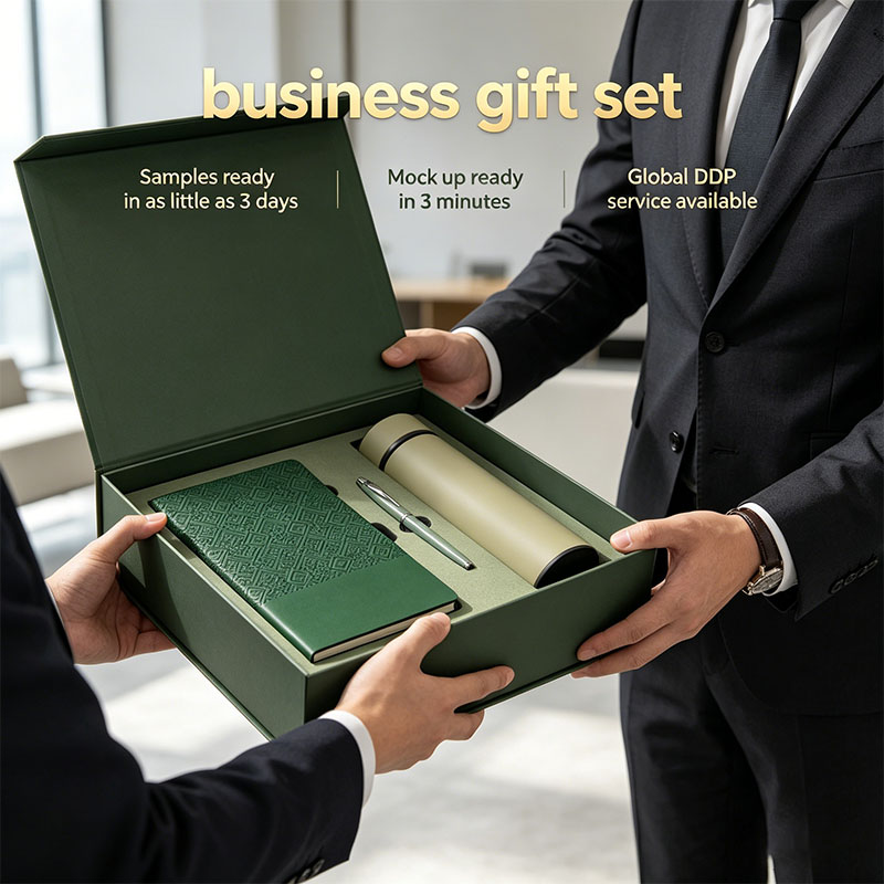 Premium Business Corporate Pu Leather Notebook with Pen Water Bottle Engraved VIP Employee Eco Anniversary Gift Box Set