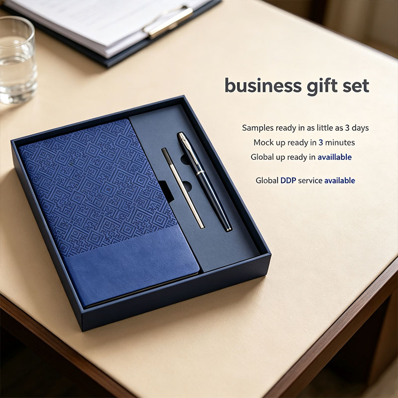 High End PU Leather Business Corporate Gifts Notebook Pen Personalized Promotional Gift Box Set Besery Brand Embossed Printing