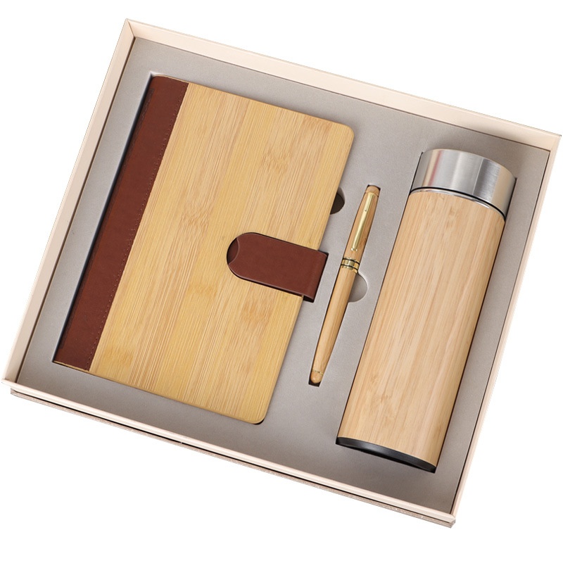 Custom Promotional Eco-friendly Bamboo & Vacuum Flask Pen USB Set Gift Set  Suitable for Corporate Business Gifting