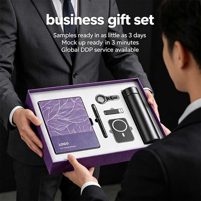 Exclusive Business Corporate A5 Notebook Pen Water Bottle Power Bank USB Flash Drive Keychain Embossed Logo Gift Set