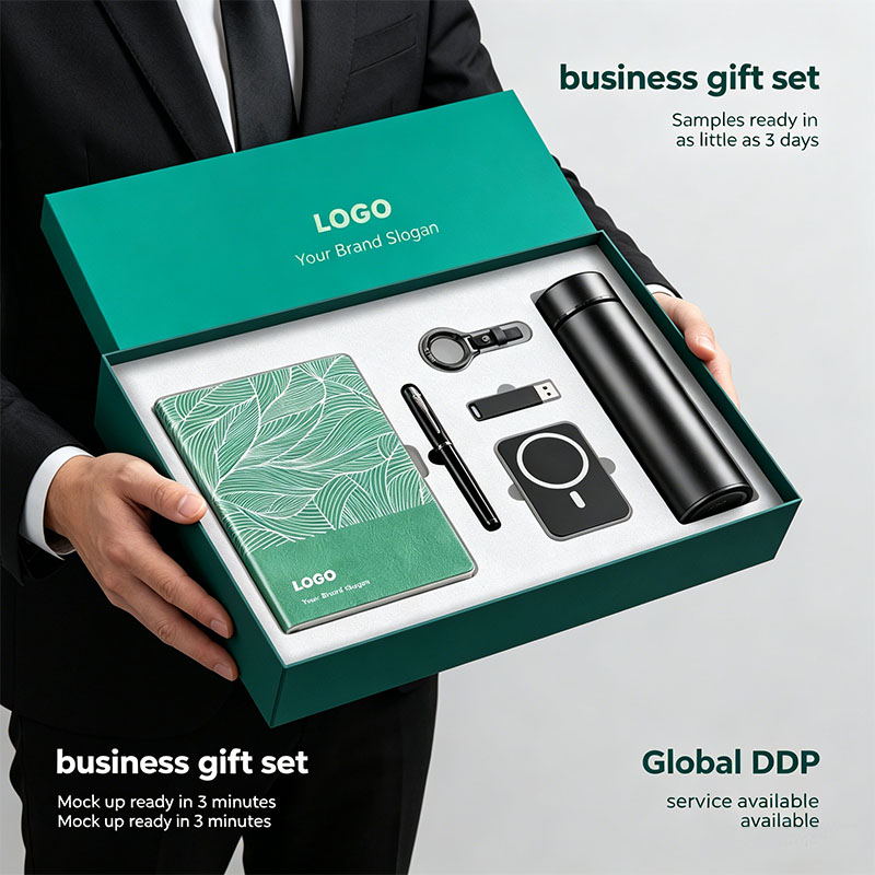 A5 PU Leather Business Corporate Notebook with Pen Power Bank Set Keychain Water Cup Anniversary Branded VIP Gift Box Set