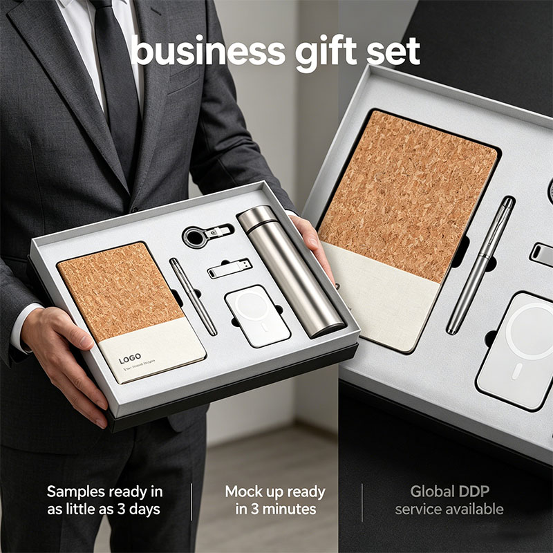 Pu Leather Business Corporate Notebook with Pen Water Bottle Power Bank USB Drive Business Employee Premium Gift Box Set