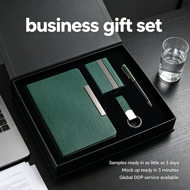 A5 Softcover Diary Notebook Metal Pen Business Card Holder Keychain Luxury Corporate New Year's Employee Gift Set Customized