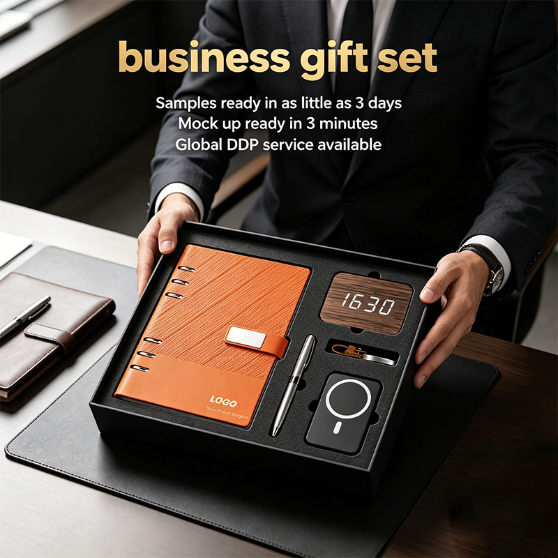 2026 Business Corporate Notebook with Pen Set and Power Bank Digital Clock Keychain for Engraved Personalized Gift Box Set